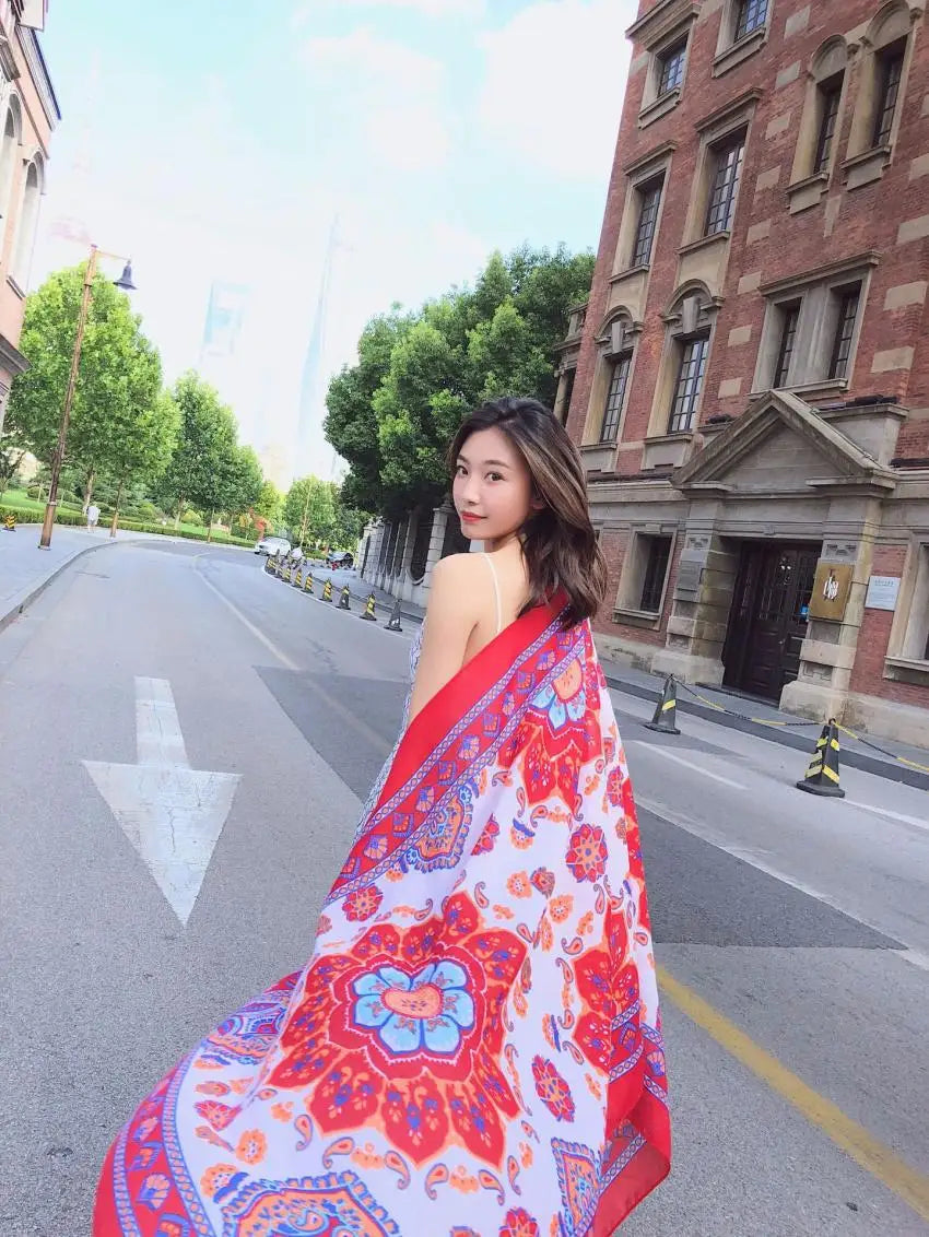 2018 New 90x180cm Twill cotton Pareo Beach Cover-Ups Women Large Beach Dress Bikini Bathing Swimwear Cover Up Sarong Wrap Scarf