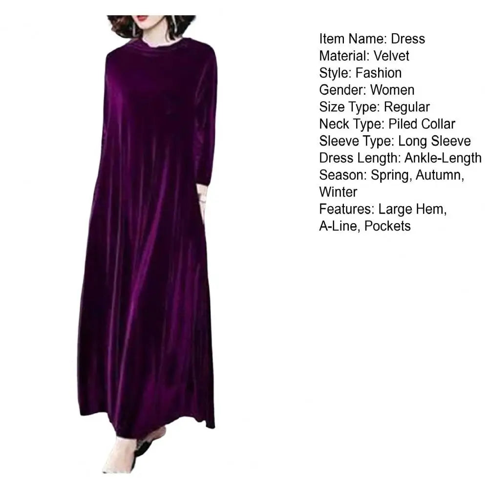 2024 Winter Women Turtleneck Long Maxi Velvet Dress, Elegant Long Sleeves Party Dress,Autumn Velour Dress - Seprincess