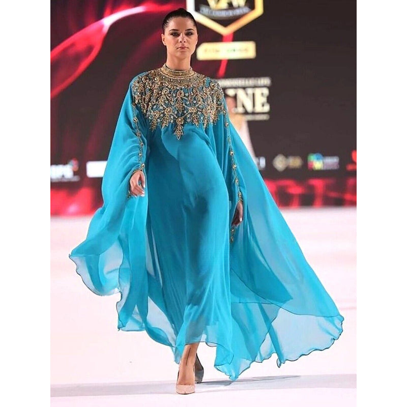 Turquoise Dubai Morocco Kaftans Farasha Abaya Dresses Very Fancy Long Dresses with European and American Fashion Trends - Seprincess