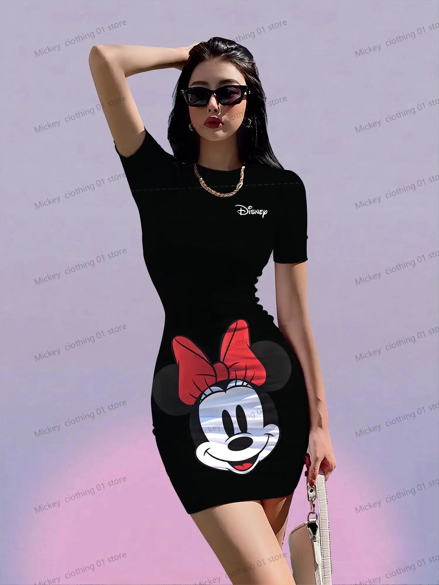 S-3XL Women's Short Sleeved Hip Dresses 2024 Disney Y2k Mickey Minnie Mouse Streetwear New Woman Clothes Summer Clothes for Lady - Seprincess