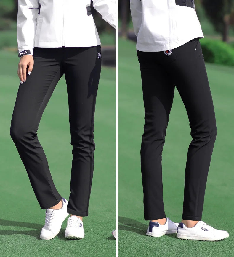 PGM Women Winter Golf Pants Lady Waterproof Warm Pant Fleece Snow Prevention Trousers Girls Elastic Straight Sweatpant XS-XXXL