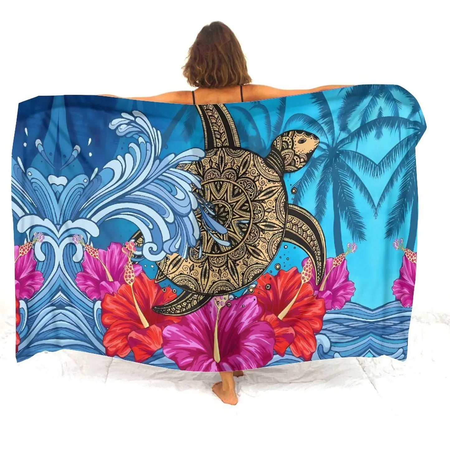 Beach Getaway Soft And Comfortable Sarong Hawaiian Turtle Pattern Custom Sarong Polynesian Art Print Design Beach Dress - Seprincess