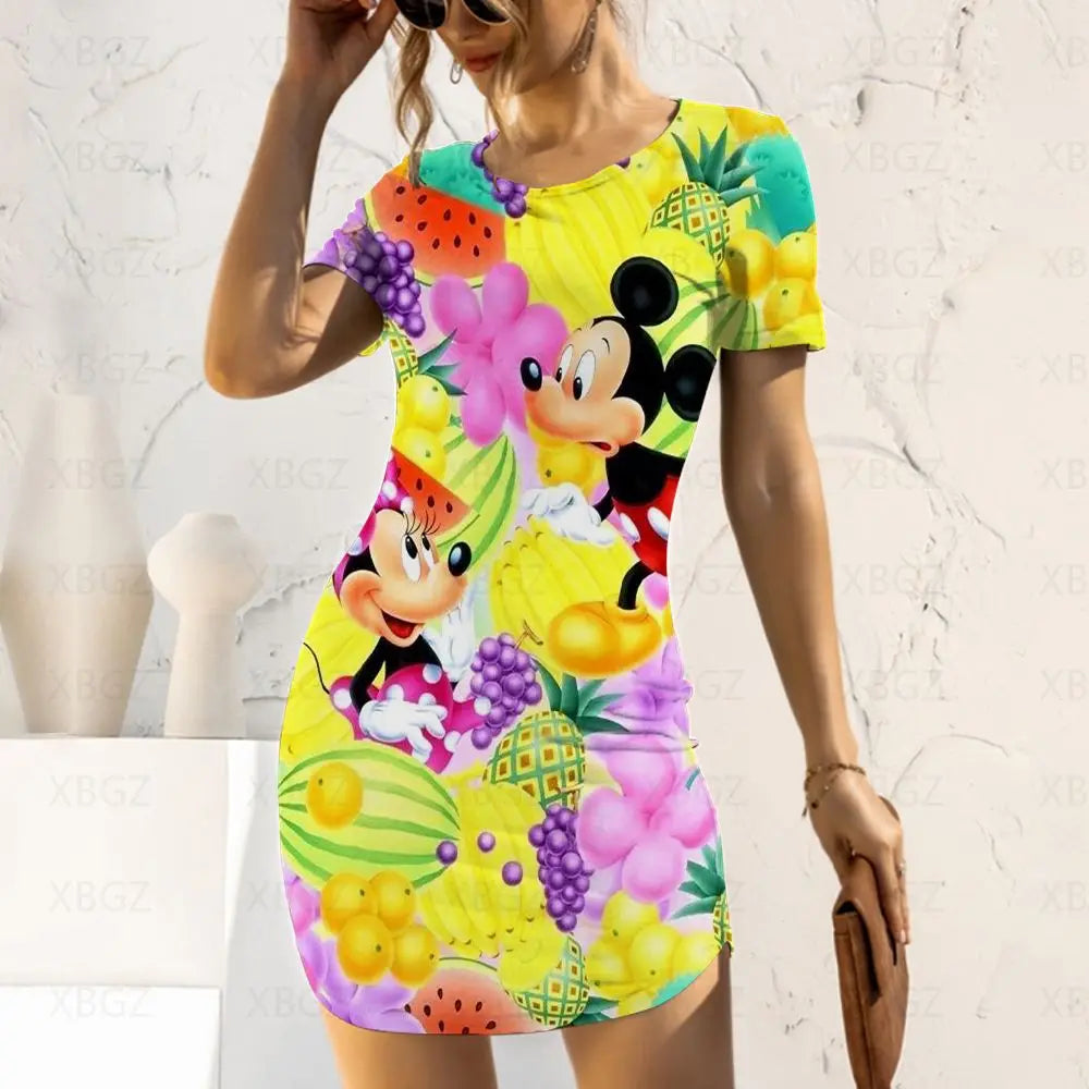 Disney Fashion Casual Elegant Dresses for Women 2024 Women's Dress Mickey Tight Minnie Mouse Cartoon Sexy Print Slim Fit Summer - Seprincess