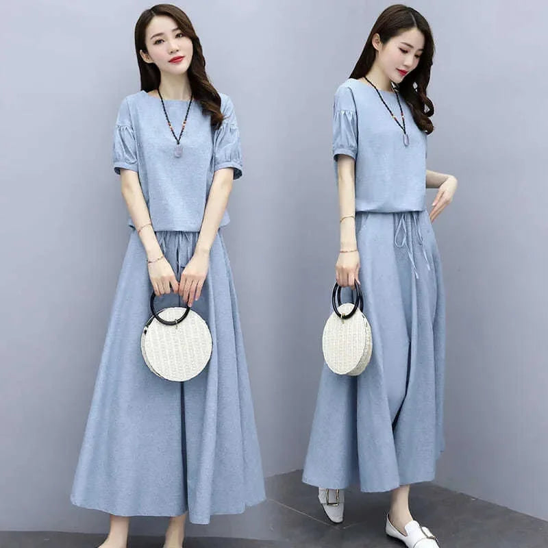 Cotton Linen Skirt Two-Piece Women's Summer 2024 New Set Slim Skirts Sleeve Suit Skirts Fashion 2PCS Temperament Female Outfit - Seprincess