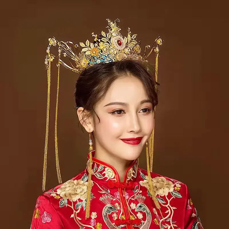 Modern Cheongsam Top + Skirt Suit Red Qipao Long Chinese Traditional Wedding Dress Oriental Style Xiuhefu Dresses - Seprincess