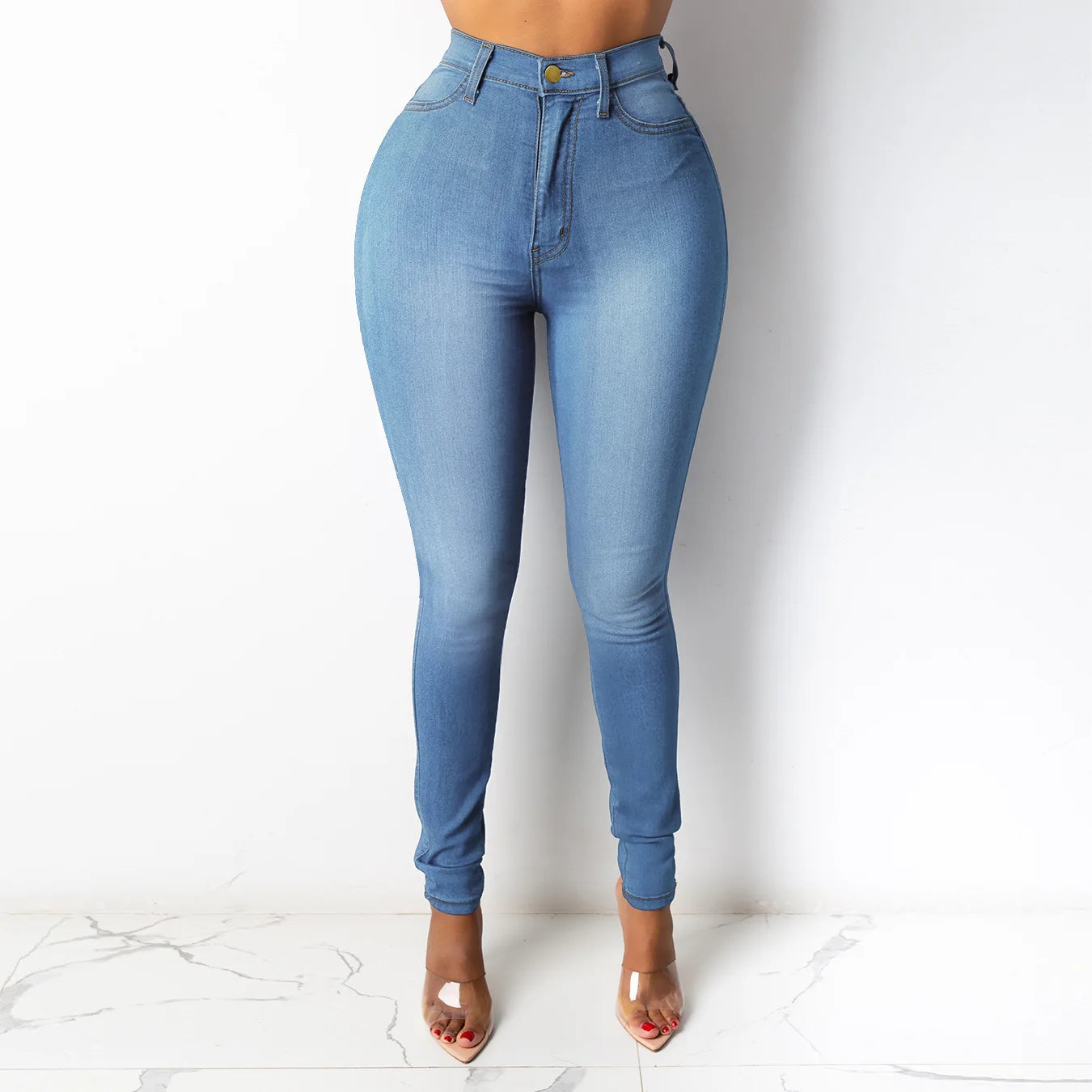 High Waist Denim Long Jean Casual Vintage Solid Skinny Youthful Women Office Lady Trouser Pencil Pants Fashion Trend Clothes New