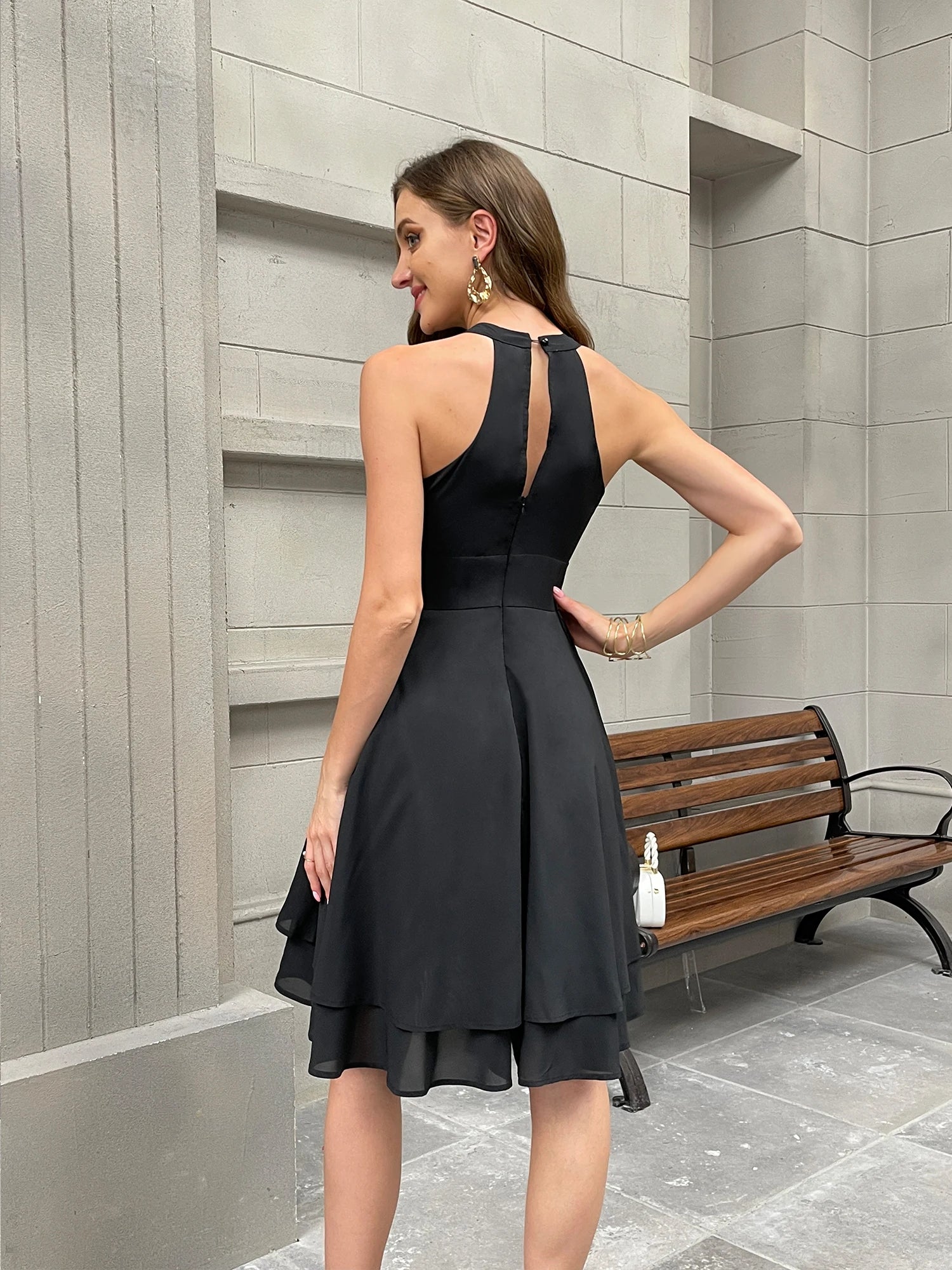 Halter Sleeveless Waist Dress Women Clothing Fashion Korean Slim Fit Black Evening Party Formal Occas Dress Sexy Women's Dress - Seprincess