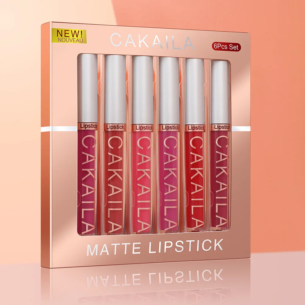 CAKAILA 6Pcs/Set Velvet Matte Lipstick 24HR Lasting Rich Matte Finish Liquid Lipstick Lip Gloss Nude Glaze Makeup Cosmetic - Seprincess