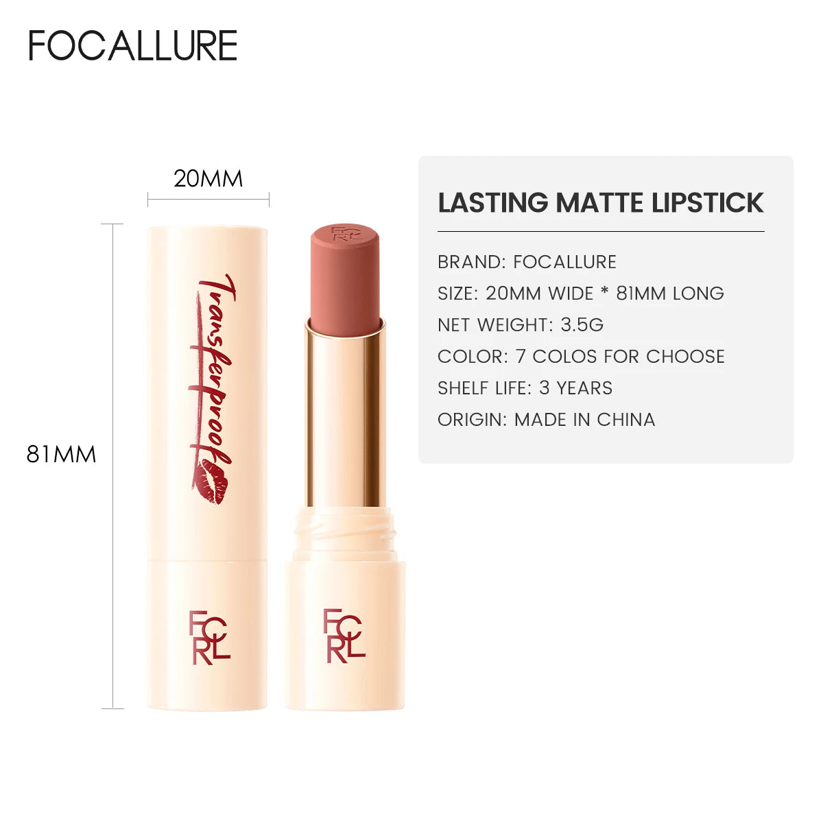 FOCALLURE Lightweight Matte Lipstick Waterproof Transferproof Lip Balm High Pigmented Moisturizing Lip Tints Makeup Cosmetics - Seprincess