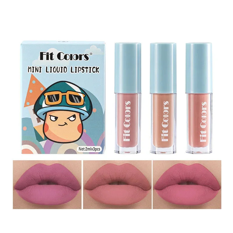 Cute Lipstick Set 3pcs/set Velvet Matte Waterproof Red Nude Black Lip Stick Tint Makeup Mini Lip Gloss Kit Plumping Lip Oil Set - Seprincess