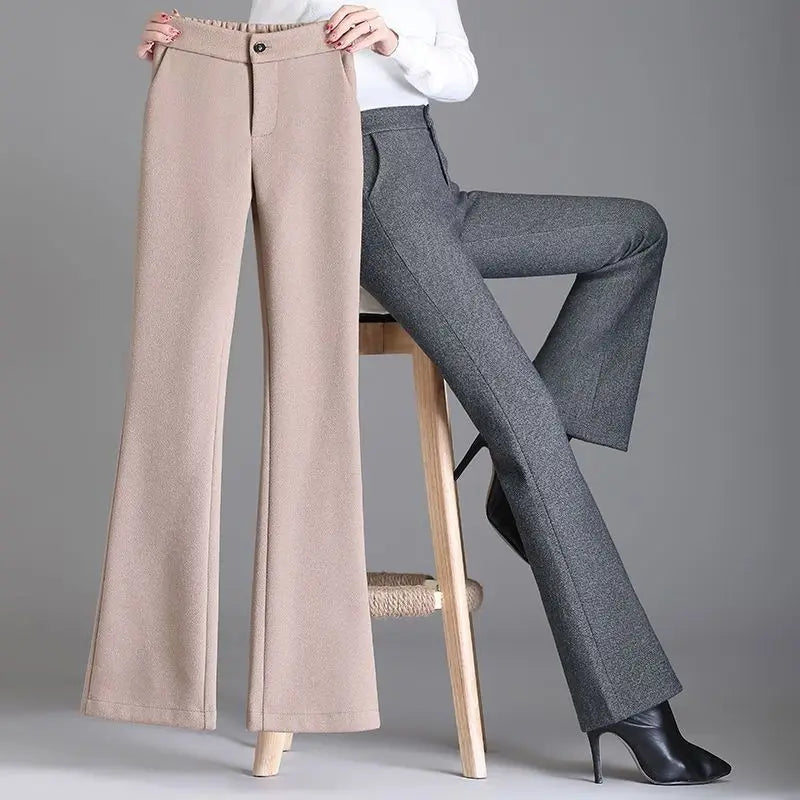 Autumn and Winter New Style Elastic Waist Boot-cut Pants High Waist Slim Straight Pants Fashion Women's Elastic Casual Pants