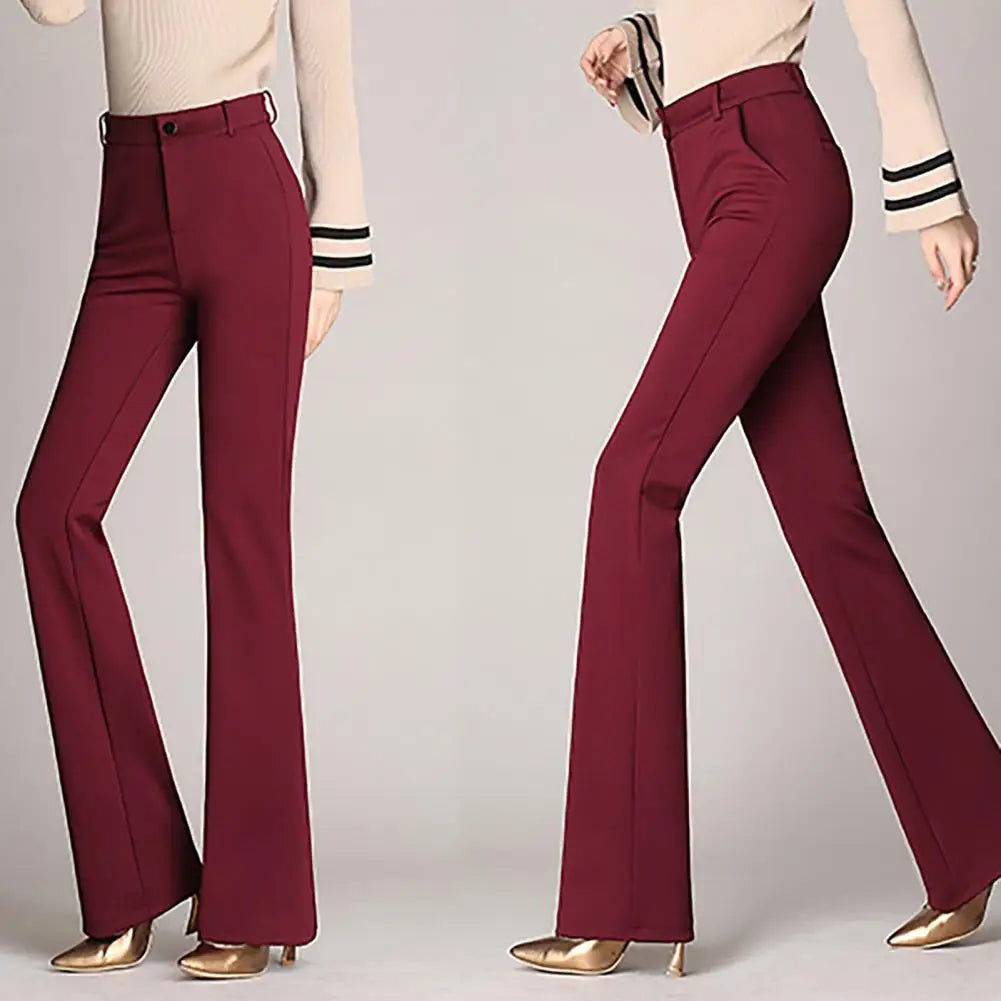 Women Trouser Flared Style High Waist Solid Colors Elastic Formal Long Pants Stretch Office Lady Trouser for Office