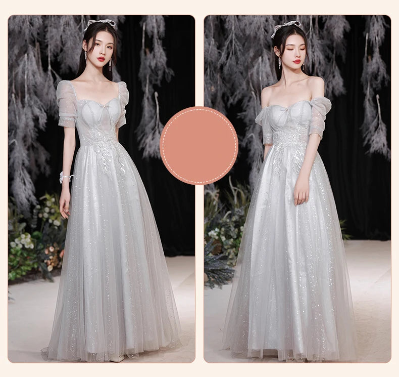 Temperament grey bridesmaid dress 4 Styles Applique Sisters Group Graduation Evening Dresses Simple Wedding Female Guest Dress - Seprincess