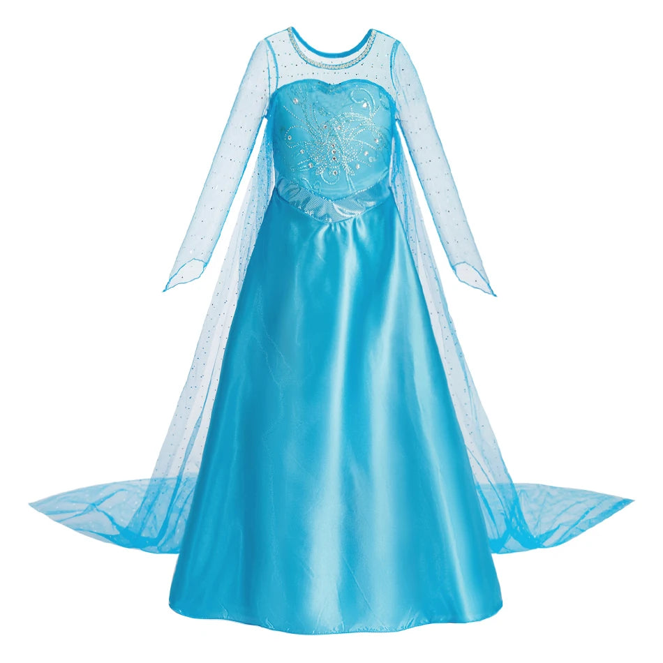 Children Elsa Gown Kids Snow Queen Dance Fancy Costume Girls Princess Halloween Long Sleeve Clothes Kids Party Cosplay Dresses - Seprincess