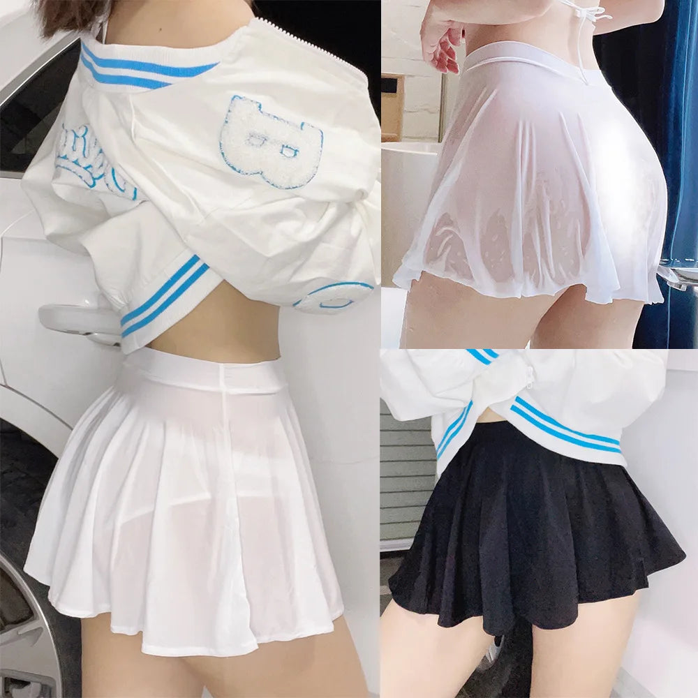 Summer Women's Skirts Sexy Mini Pleated Skirts Sexy Club Outfits for Women Girl Korea Black  Y2k A-line Stretchy Skirt - Seprincess