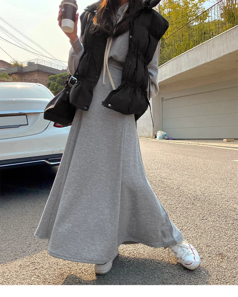 2024 Skirt Sets Women 2 Piece Outfit Korean Fashion Stylish Hoodie Sweatshirt + Long Skirts for Young Lady Female Casual Clothes - Seprincess