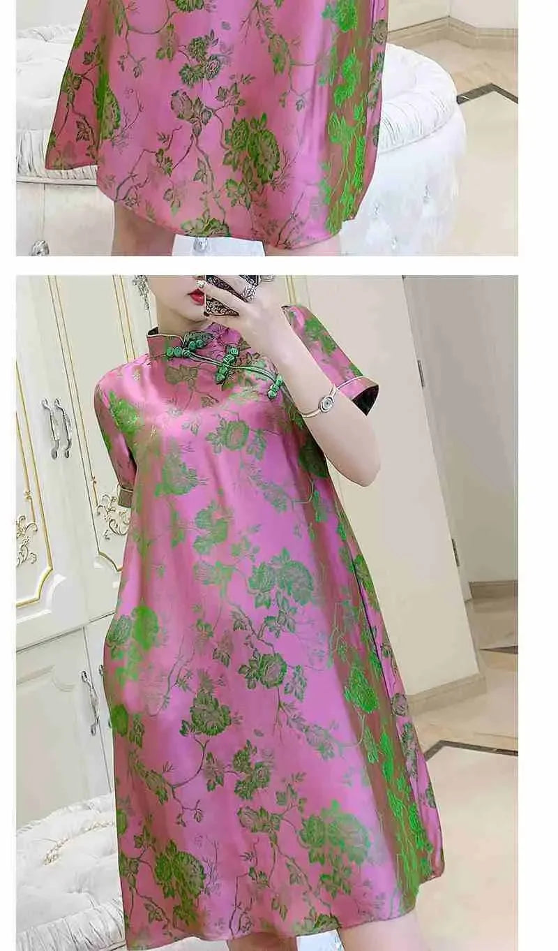 2023 New Improved Flower Printed Chinese Qipao Dress Spring Summer Short Sleeve Stand Collar Women Retro Fashion Cheongsam - Seprincess