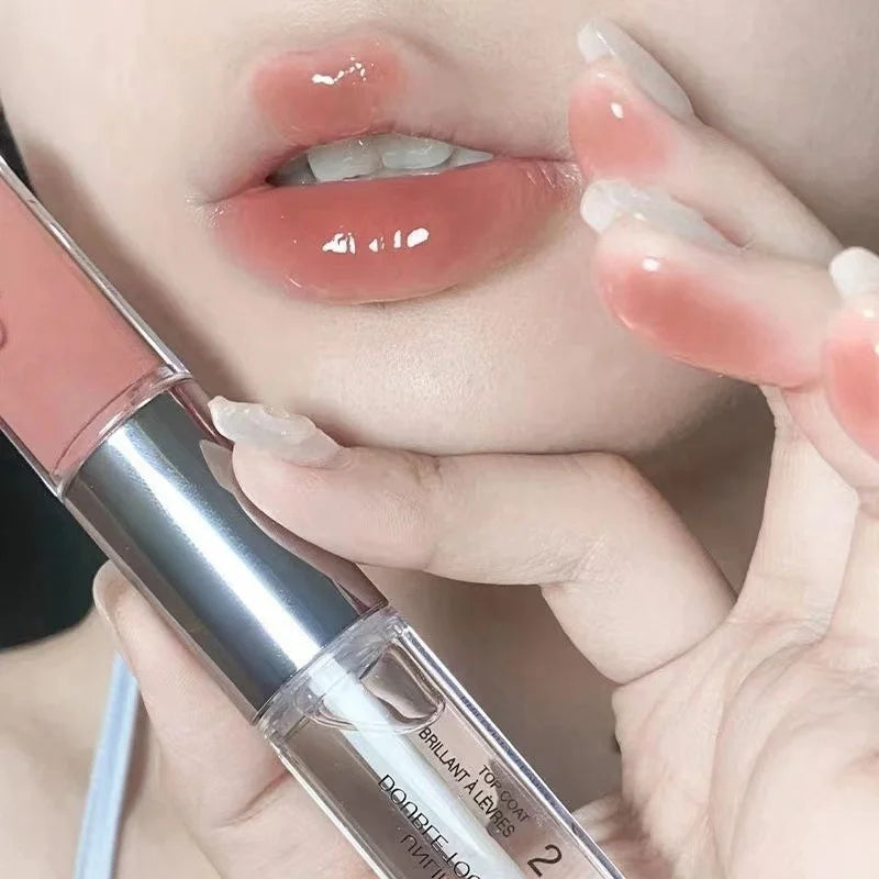 Double Head Mirror Lip Lipstick Cherry Red Glossy Double Touch Retro Red Long Lasting Moisturizing Transparent Gloss Lipstick - Seprincess