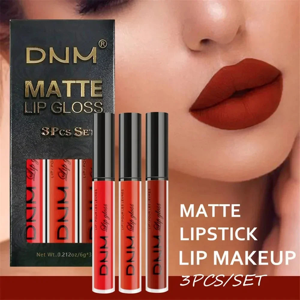 3 Colors/set Matte Velvet Lip Gloss Non-Stick Cup Waterproof Long-lasting Liquid Lipstick Cosmetic Keep 24 Hours Fashion Makeup - Seprincess