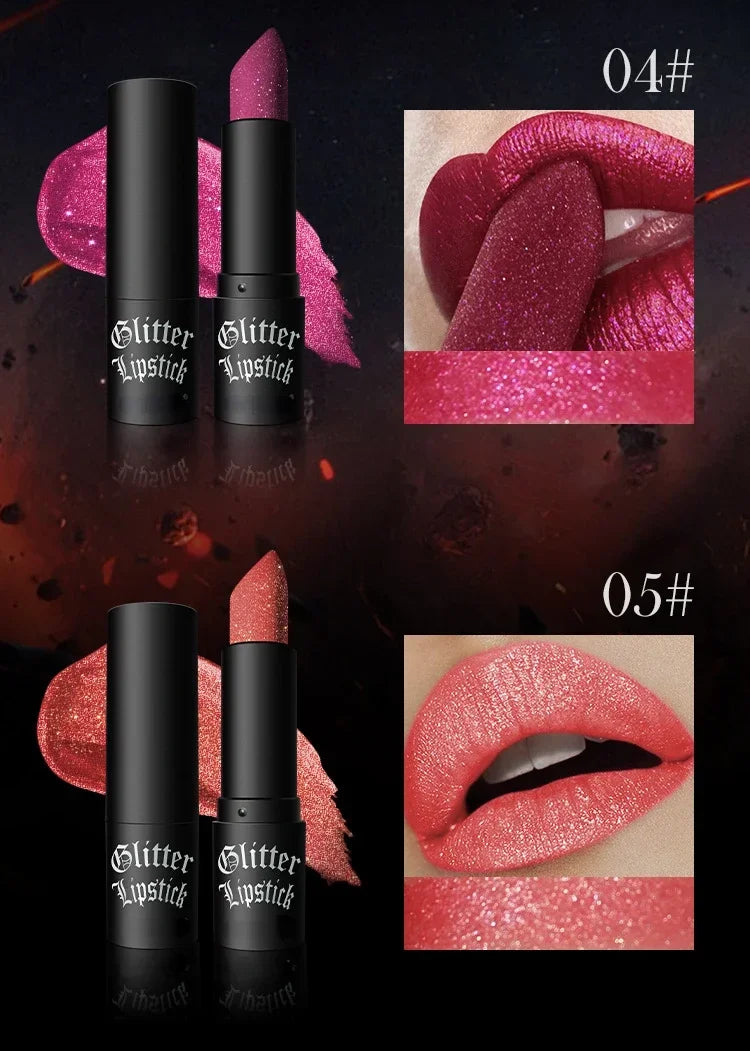 Glitter Lipstick Waterproof Long Lasting Moisturizing Matte Non-stick Cup Pearlescent Diamond Lip Tint Red Sexy Lips Makeup - Seprincess