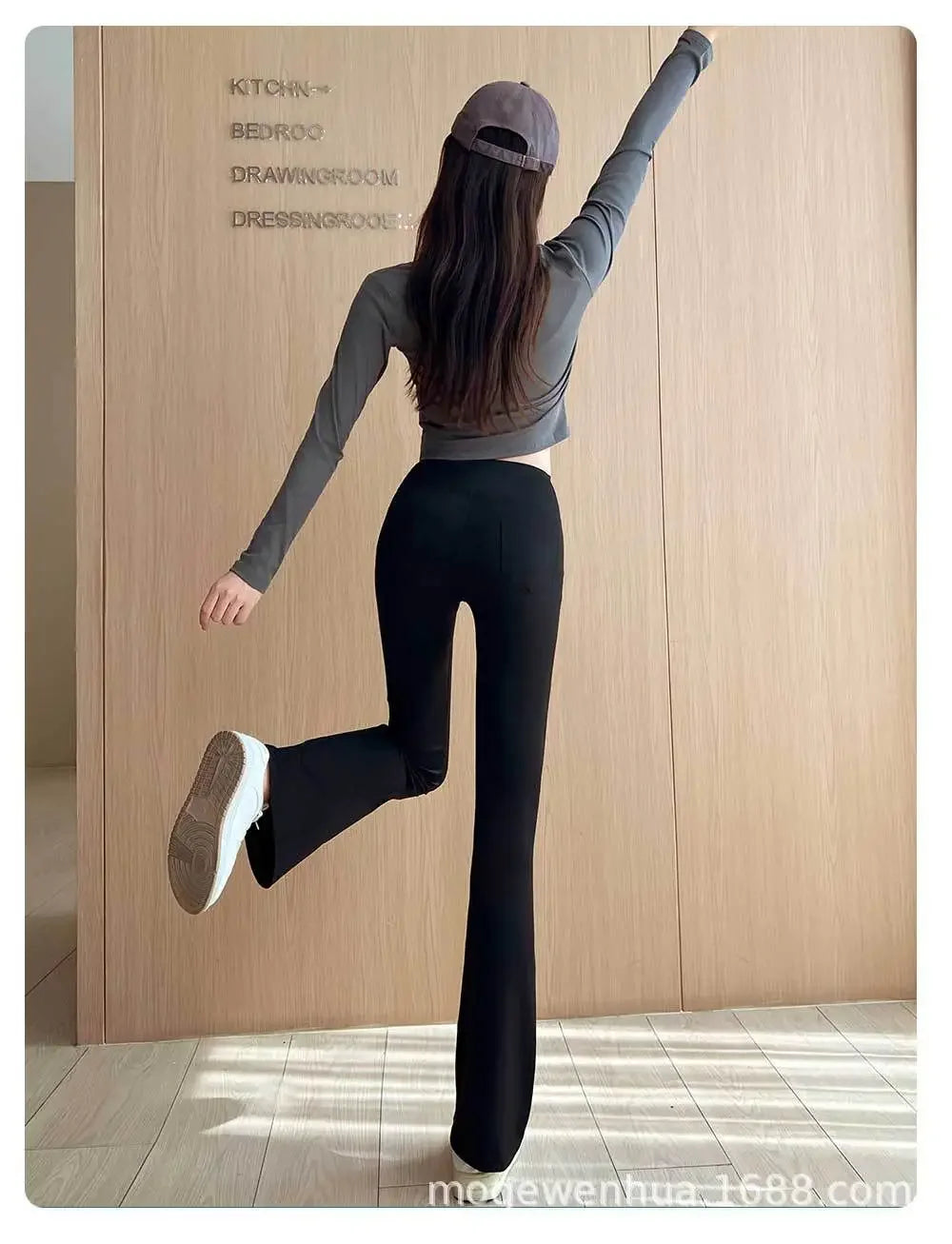 Women's High-Waisted Fleece-Lined Bell-Bottom Pants Autumn/Winter New Style Thickened Extended Slimming Black Draped Horsehoe Mi