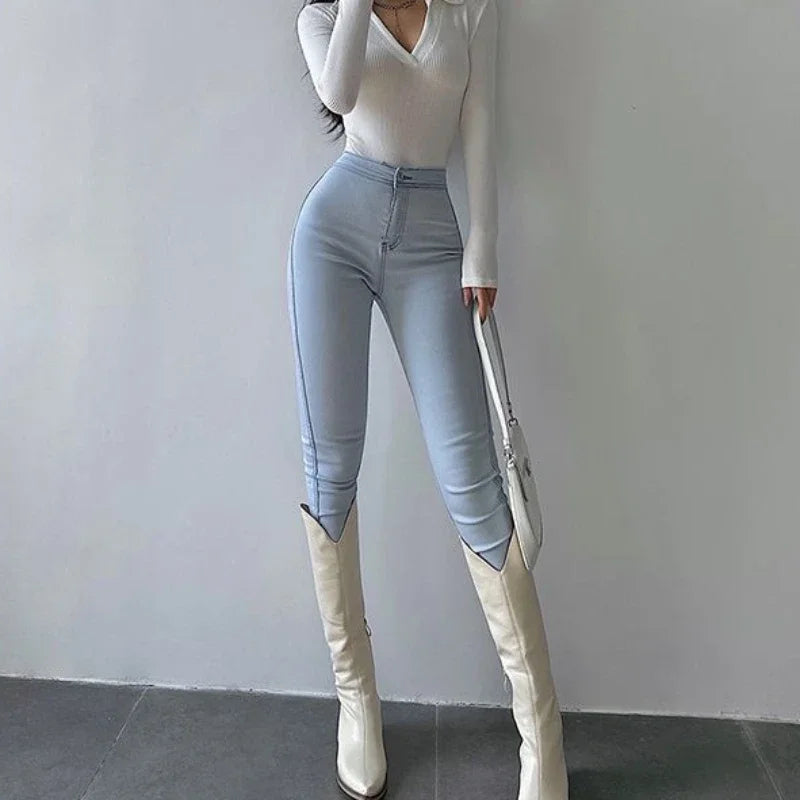 Slim Fit Pants for Women with Pockets High Waist Shot Trousers Skinny Gray Womens Jeans New in 2000s Y2k R Vintage Shiny on Sale