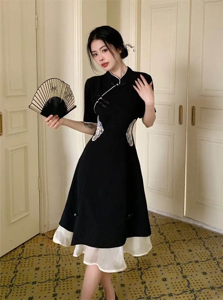 2023 Chinese Improved Hanfu Cheongsam Dress Women A Line Qipao New Fashion Style Short Sleeve Casual Daily Lady Cheongsam Dress - Seprincess