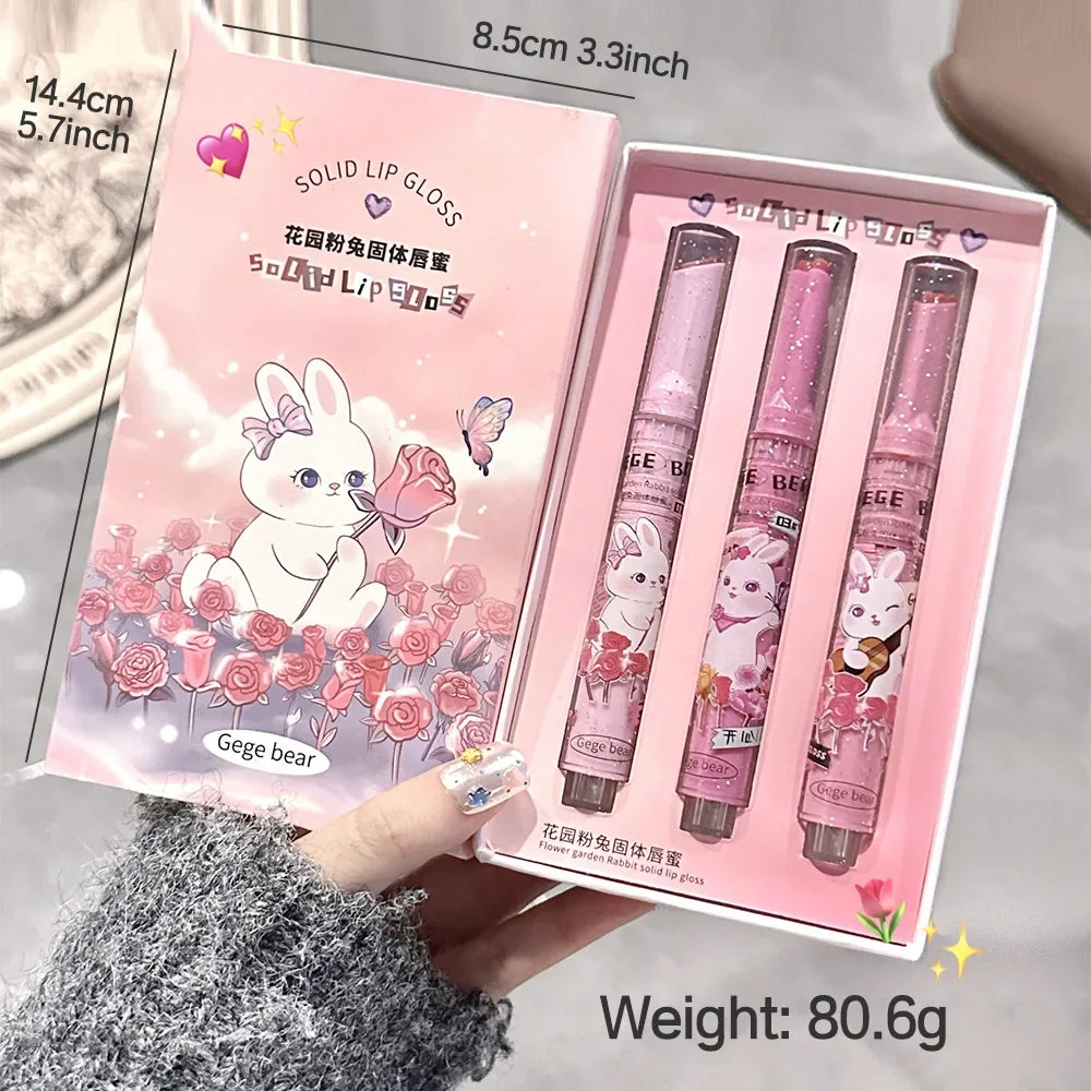 Solid Lip Gloss Gege Bear Garden Pink Rabbit Moisturizing Watery Colored Lip Balm Tender Lipstick Set - Seprincess