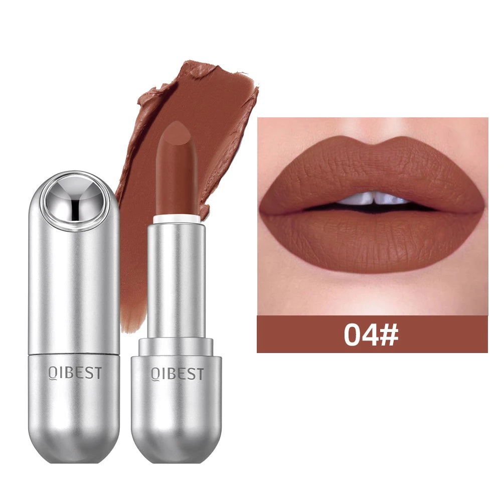 QIBEST Matte Lipstick Waterproof Long Lasting Non-stick Cup Lip Stick Not Fading Sexy Red Orange Velvet Lipstick Makeup Cosmetic