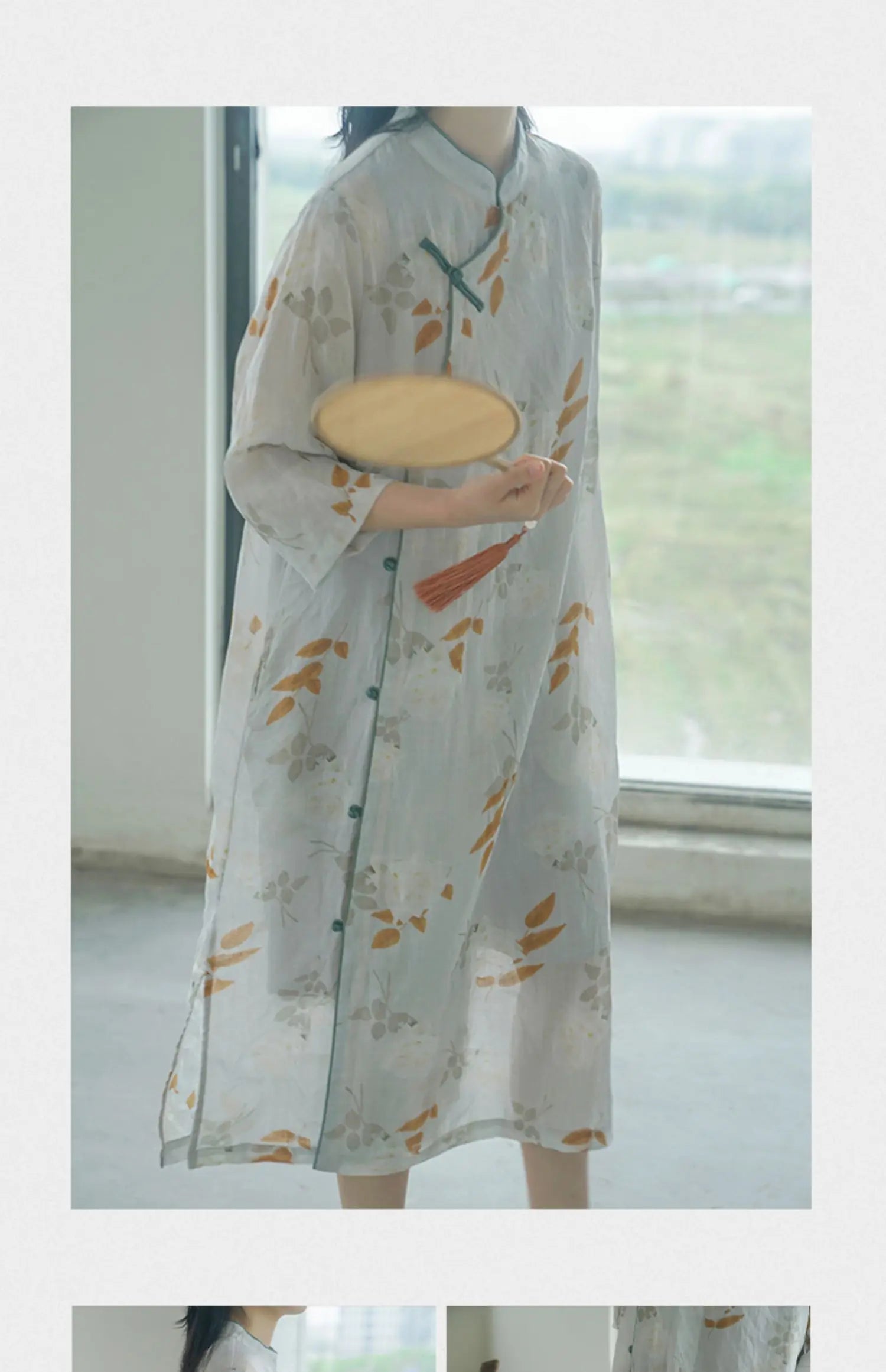 New Chinese Style Retro Improved Hanfu Dress Art Ramie Printed Cheongsam Zen Dress National Style Original Design Qipao Women - Seprincess