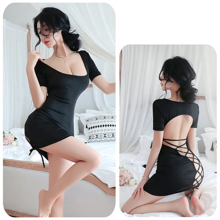 Dress Deep V-Bag Hip Skirt Strap Hollow Dress promotions 99% sales sexy lingerie set women's dress dresses in offers - Seprincess