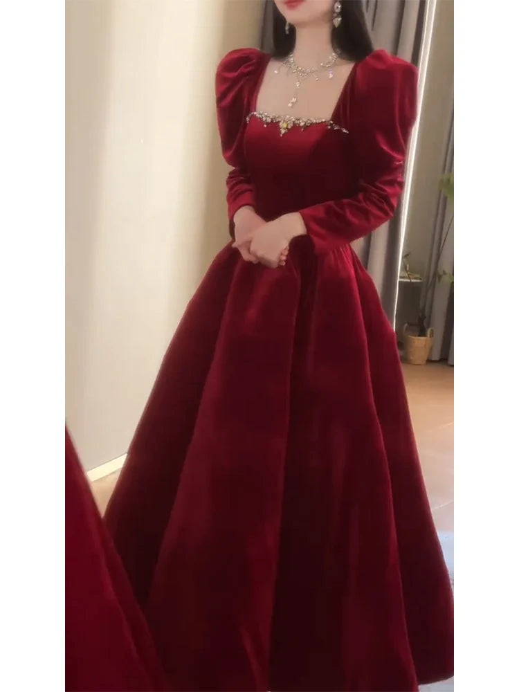 Toast Dress Bride Engagement Evening High-End Affordable Luxury Niche Banquet Temperament Socialite Red Velvet - Seprincess