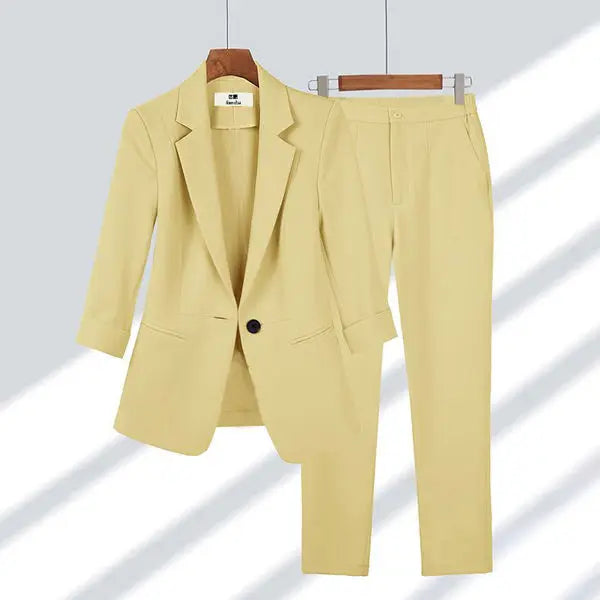 2023 Summer New Thin Jacket Blazer Casual Wide Leg Pants Two Piece Elegant Women's Pants Set Office Outfits Business Clothing - Seprincess