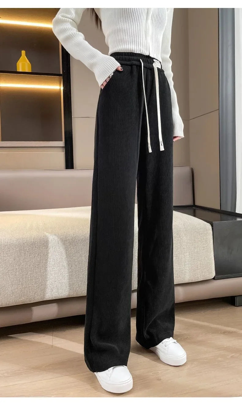 Women's Narrow-Legged Fleece-Lined Bell Bottoms Casual Straight-Leg Pants Trendy Autumn Winter 2023 Slimming Draped Cotton Velve