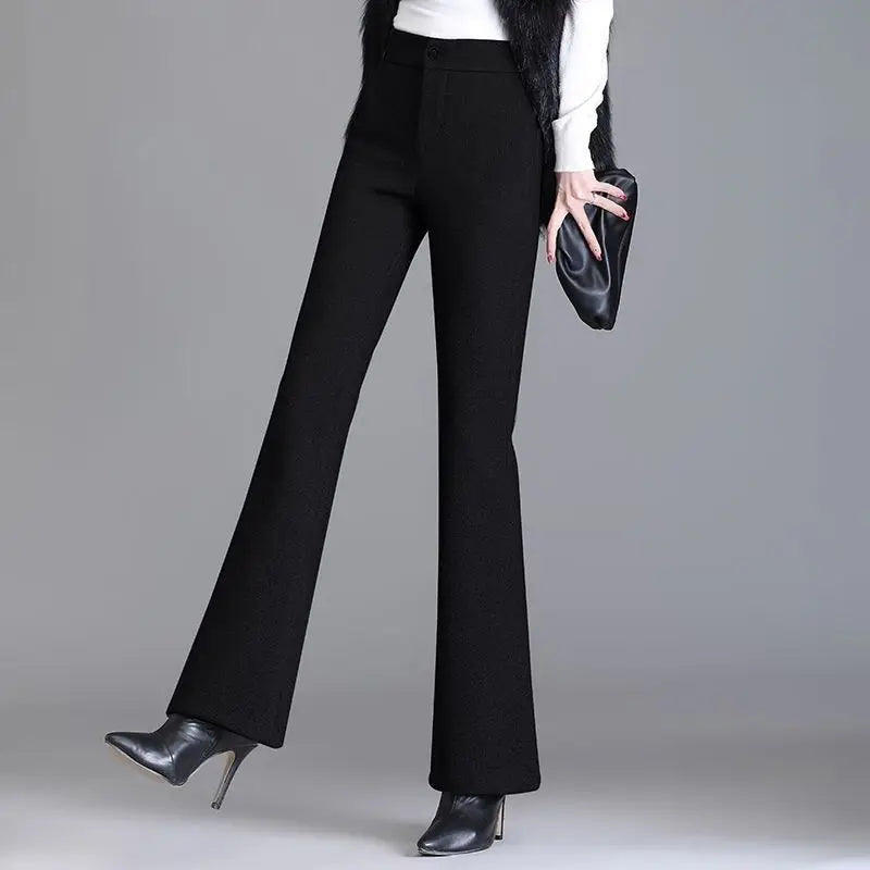 Autumn and Winter New Style Elastic Waist Boot-cut Pants High Waist Slim Straight Pants Fashion Women's Elastic Casual Pants