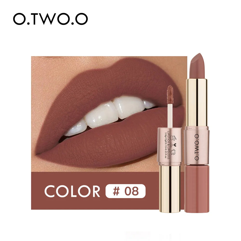 O.TWO.O 2 IN 1 Matte Lipstick&Liquid Lipstick 12 Colors Makeup Lip Glaze Waterproof Batom Lip Cosmetics Silky Texture