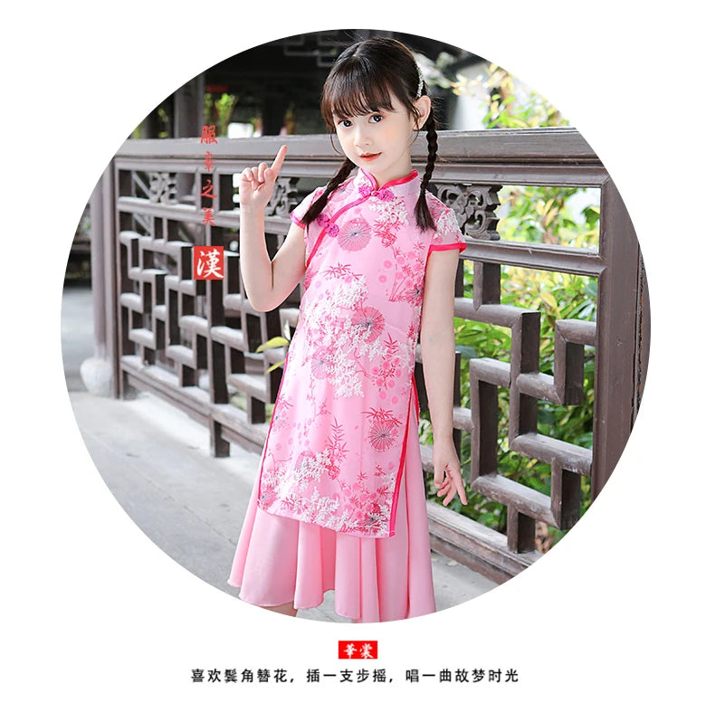 1pcs/lot chinese style children Girl Traditional Cheongsam Hanfu Dress Kids Princess Costume - Seprincess