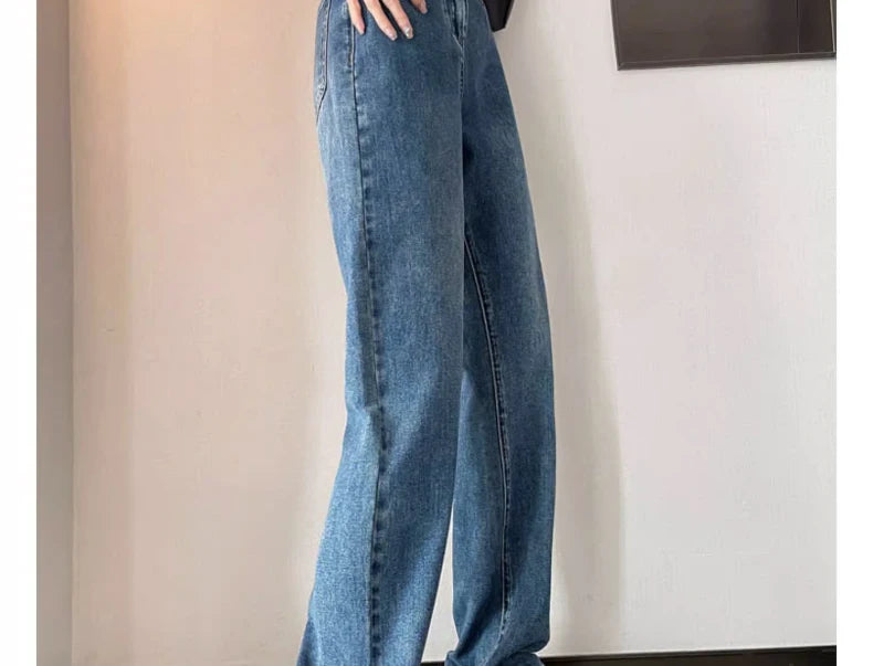 Autumn and Winter Pregnant Women's Belly Pants Fashion Loose Straight Leg Korean Style High Waist Maternity Jeans Denim Trousers