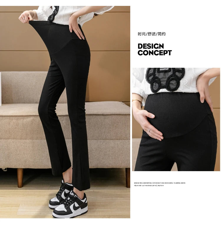 Spring Pregnant Woman Ankle-Length Pants Cotton Stretch Outside Wear Casual Maternity Boot Cut Thin Pregnancy Flare Trousers