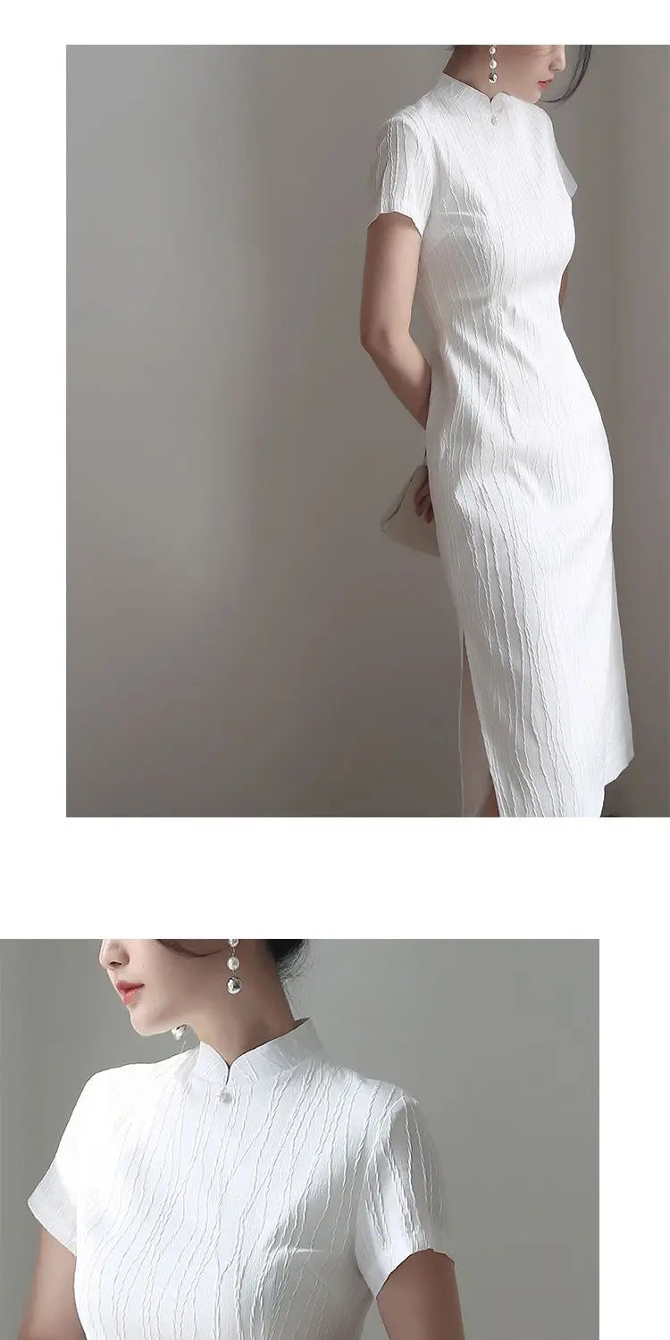 2024 new Chinese qipao dress vestidos elegant vintage cheongsam white OL cheongsam dress short sleeve modern qipao dress - Seprincess