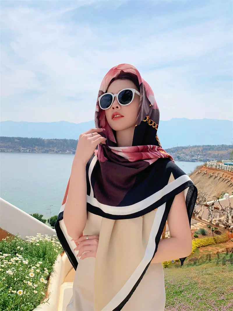 HOT 130x130cm large Velvet Texture Squar Travel Scarf Beach Dress Bikini Sarong Wrap Women Brazilian Swimsuit Bathing Cover-ups - Seprincess