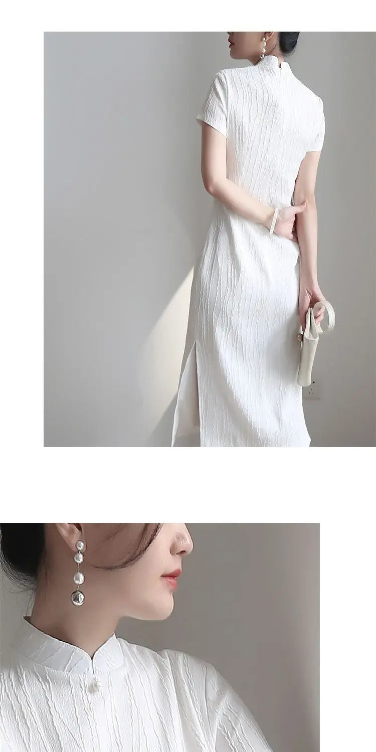 2024 new Chinese qipao dress vestidos elegant vintage cheongsam white OL cheongsam dress short sleeve modern qipao dress - Seprincess