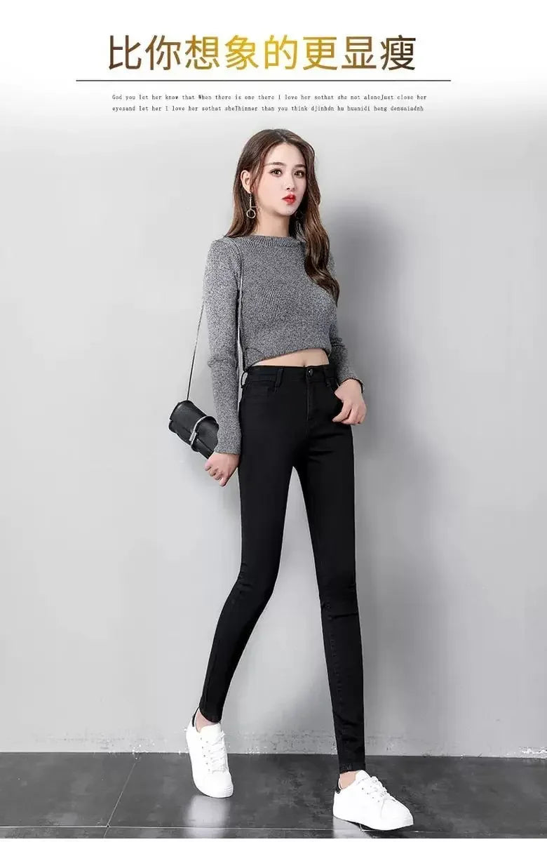 Woman Jeans Pants Black High Waist Autumn Stretch Skinny Tappered Pants Long Pants Pantalones Vaqueros Mujer