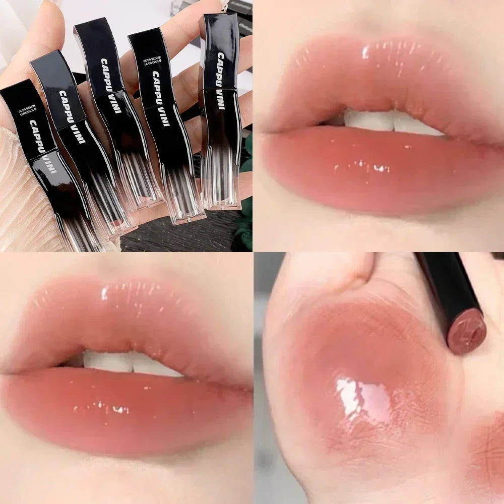 New Jelly Mirror Black Tube Lipstick Long Lasting Non-stick Cup Moisturize Water Light Lip Gloss Korean Lips Makeup Cosmetic 1pc