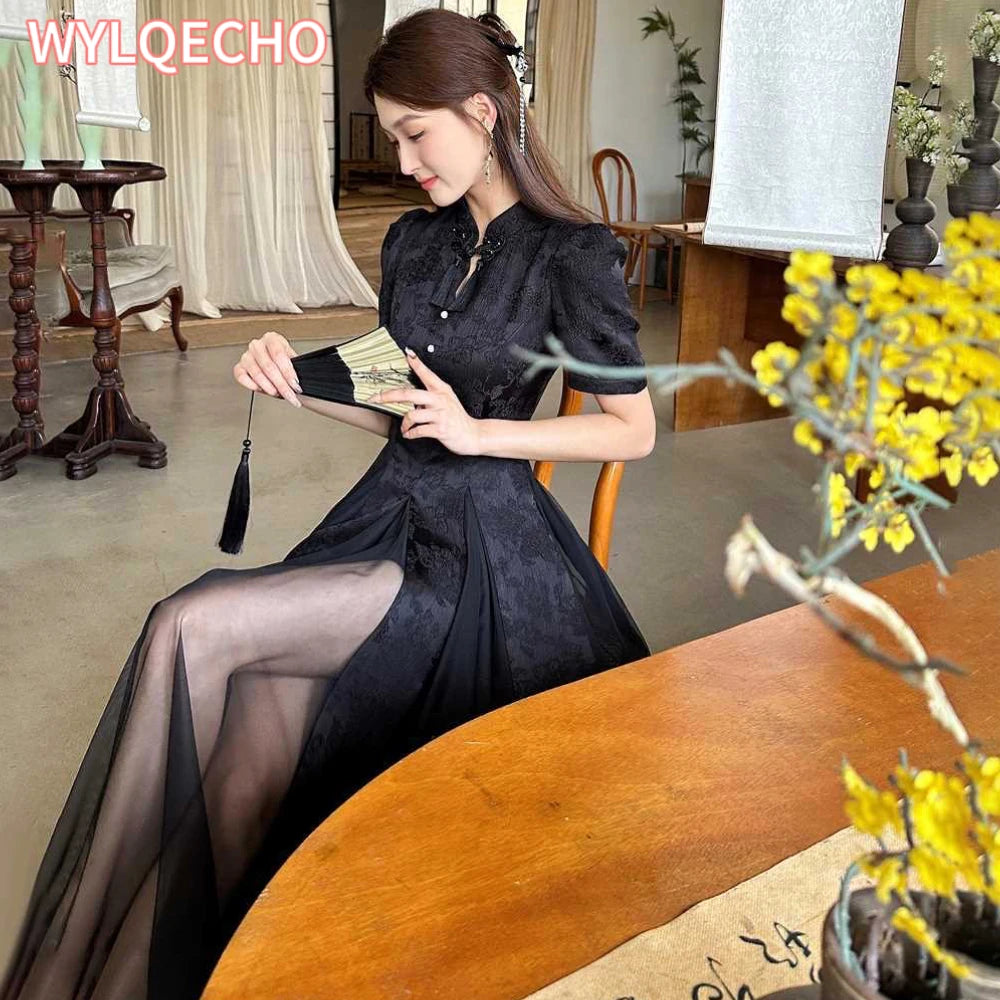 Women Fashionable New Cheongsam Black Advanced Mysterious Dress Qipao Improvement New Chinese Style Elegant Dress Summer - Seprincess