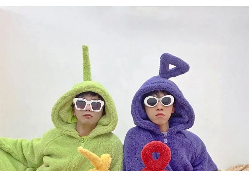 Kawaii Teletubbies Po Laa-Laa Dipsy Tinky Winky Women's Onesies Winter Girls Funny Coral Fleece Hooded Pajamas Home Clothes - Seprincess