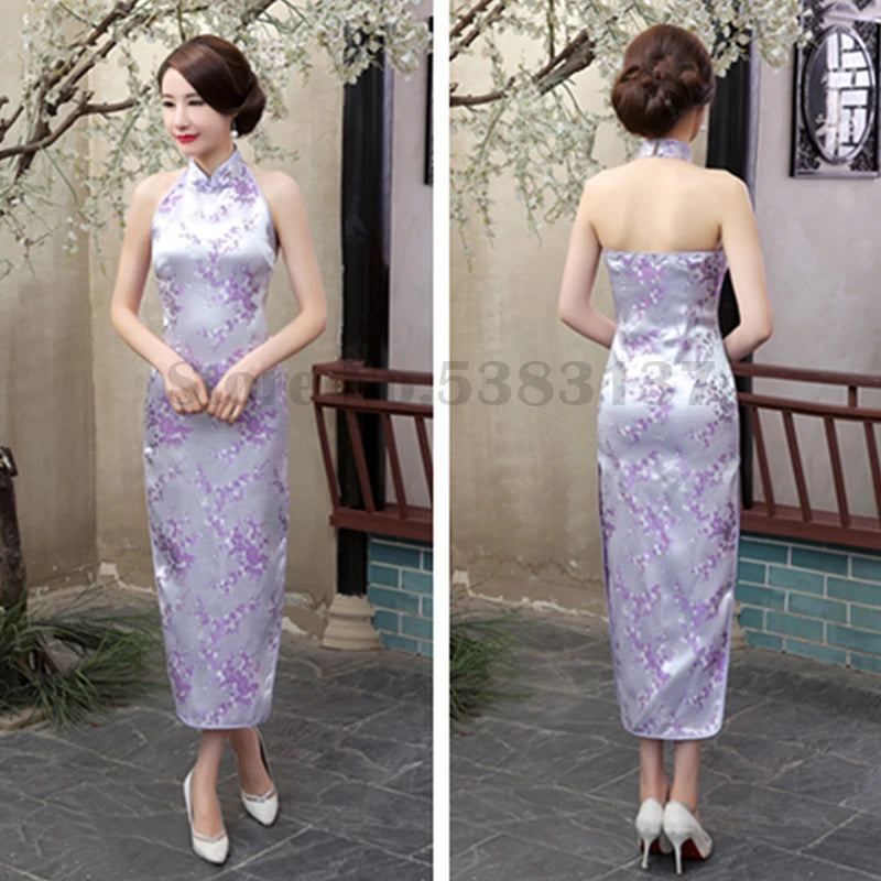 Plus Size 3XL Qipao Sexy Backless Sleeveless Cheongsam Retro Classic Brocade Chinese Vestidos Traditional Printed Flower Dress - Seprincess