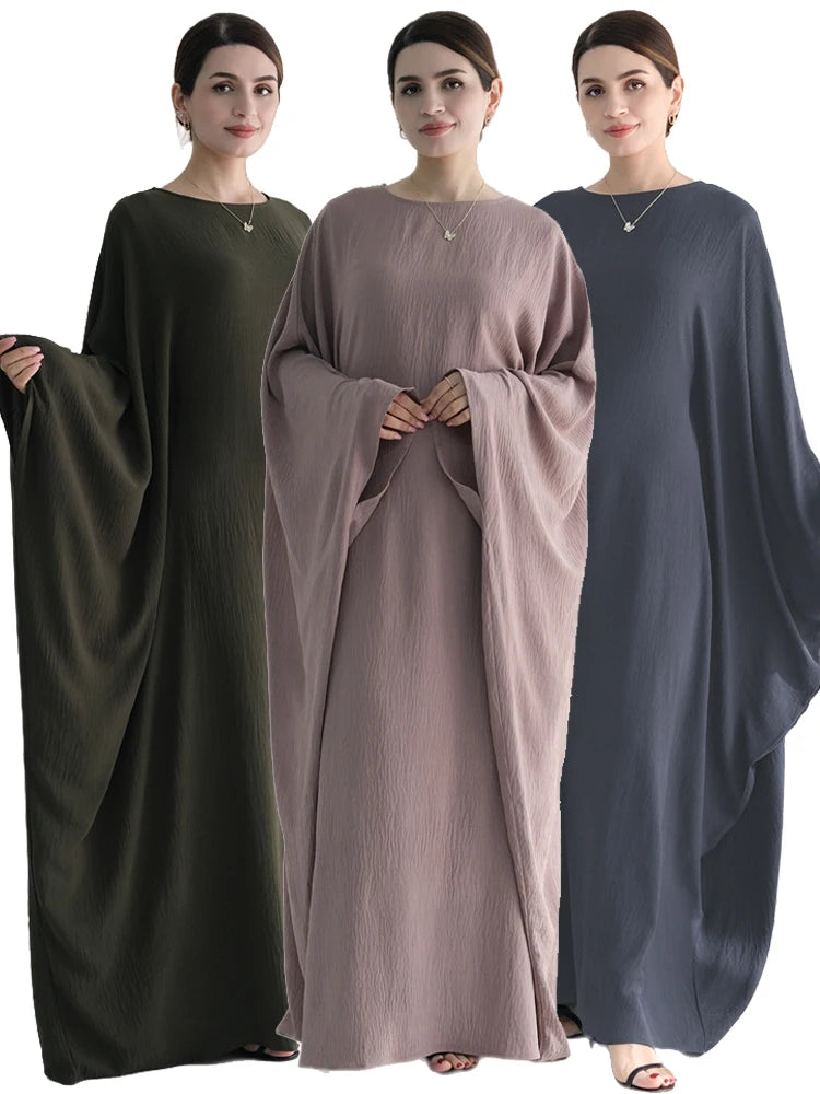 Ramadan Eid Crepe Batwing Butterfly Modest Abaya Dubai Luxury 2024 Muslim Jersey Hijabs Kaftan Dress For Women Kebaya Vestidos - Seprincess