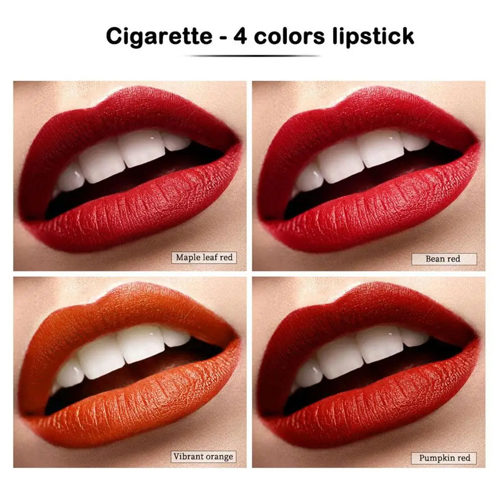 4 Colors Cigarette Lipstick Set Matte Lip Gloss Long Lasting Lip Glaze Waterproof Lip Stick Tube Nude Lip Tint Makeup Cosmetics - Seprincess