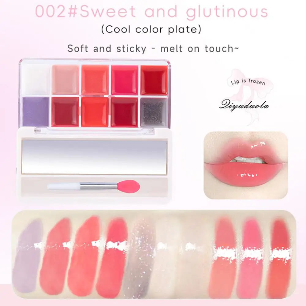 Lip Gloss Palette 10 Colors Jelly Lip Cream Palette Smooth Lip Glosses Tonedd Lip Frozenn Plate Red Lip Glaze Palette Lipstick - Seprincess